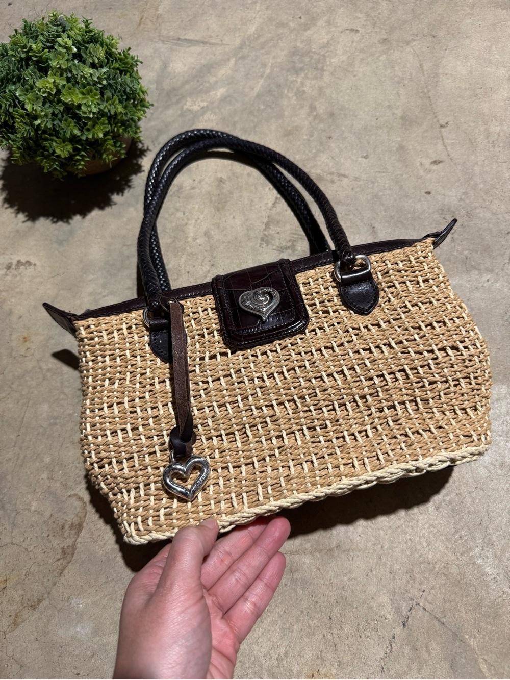 Brighton Leather Straw Bag Purse Satchel Woven Vintage Cottagecore Resortwesr